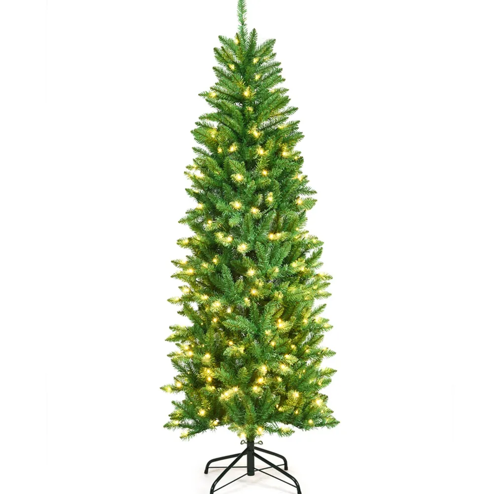 Pre-Lit Christmas Trees*The Holiday Aisle Pencil 6' Green Pine Artificial Christmas Tree With 250 White Lights