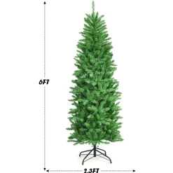 Pre-Lit Christmas Trees*The Holiday Aisle Pencil 6' Green Pine Artificial Christmas Tree With 250 White Lights
