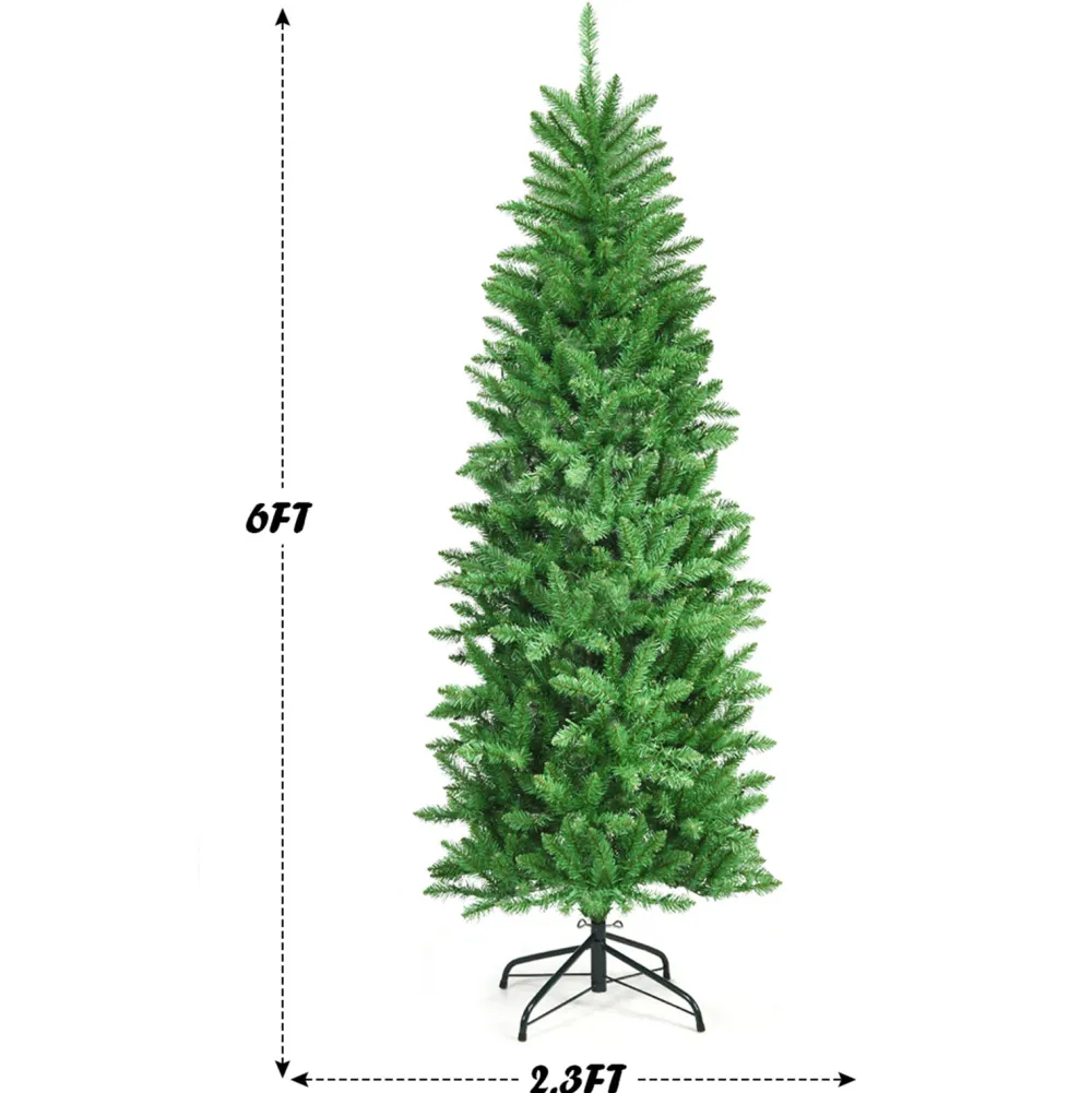 Pre-Lit Christmas Trees*The Holiday Aisle Pencil 6' Green Pine Artificial Christmas Tree With 250 White Lights