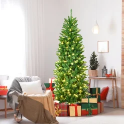 Pre-Lit Christmas Trees*The Holiday Aisle Pencil 6' Green Pine Artificial Christmas Tree With 250 White Lights