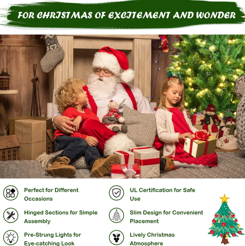 Pre-Lit Christmas Trees*The Holiday Aisle Pencil 6' Green Pine Artificial Christmas Tree With 250 White Lights