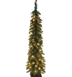 Pre-Lit Christmas Trees*The Holiday Aisle Pencil Slim 6' Green Fir Artificial Christmas Tree With 150 Ul Warm White Lights