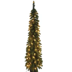 Pre-Lit Christmas Trees*The Holiday Aisle Pencil Slim 7' Green Fir Artificial Christmas Tree With 200 Ul Clear/White Lights With Stand