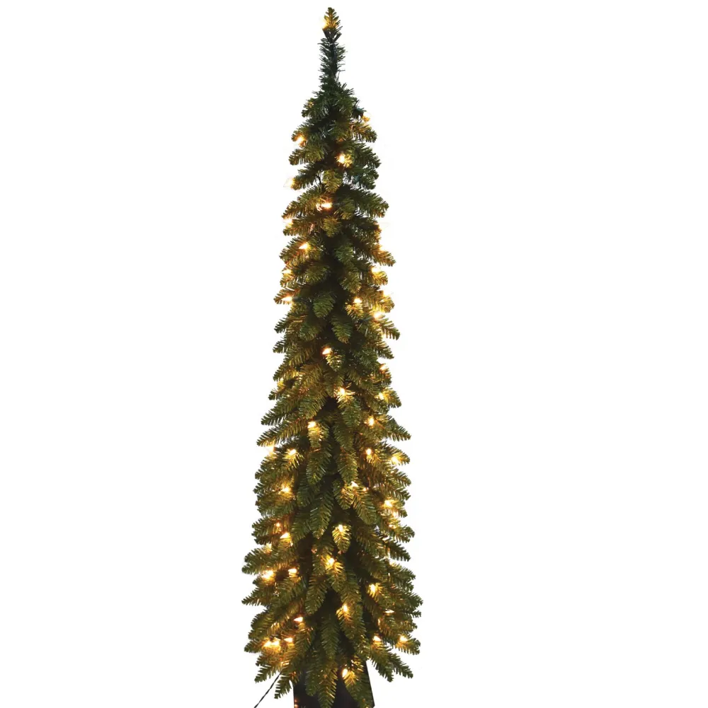 Pre-Lit Christmas Trees*The Holiday Aisle Pencil Slim 7' Green Fir Artificial Christmas Tree With 200 Ul Clear/White Lights With Stand