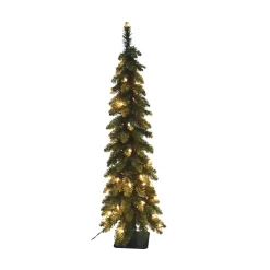 Pre-Lit Christmas Trees*The Holiday Aisle Pencil Slim 5' Green Fir Artificial Christmas Tree With 105 Ul Clear/White Lights With Stand