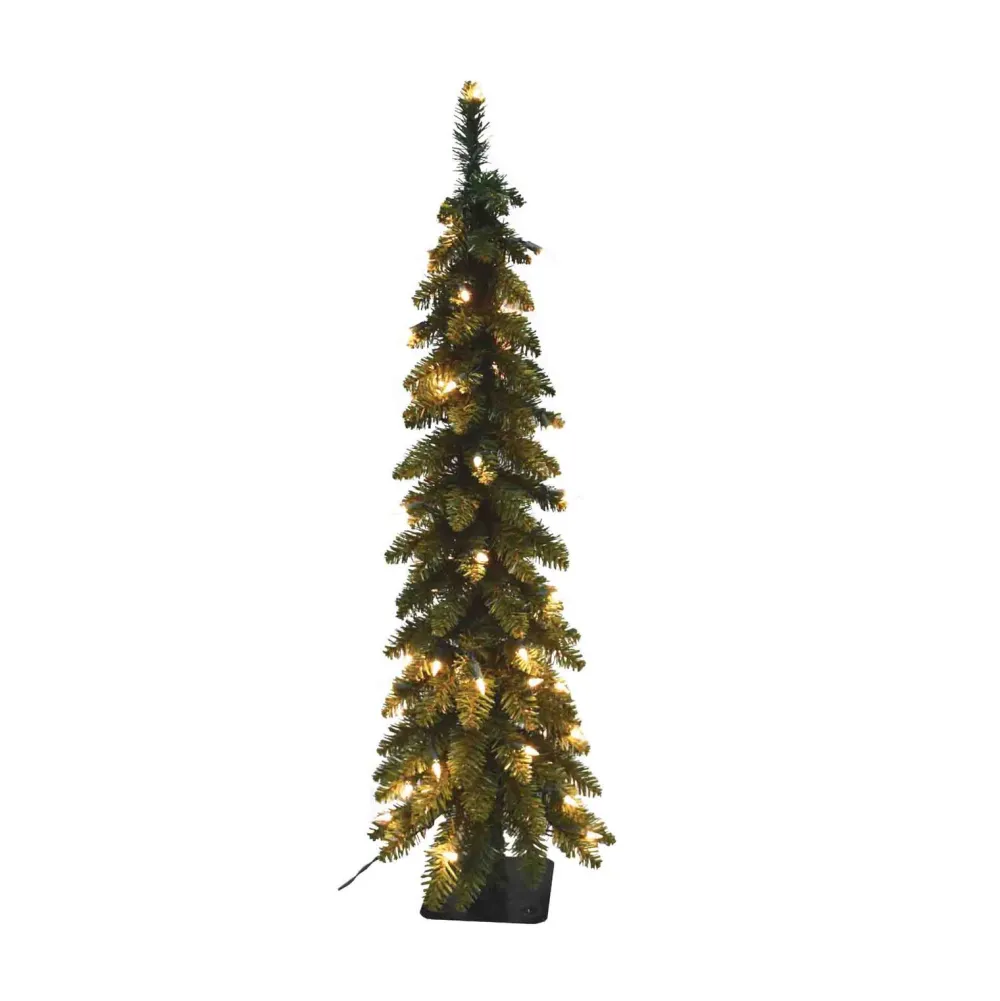 Pre-Lit Christmas Trees*The Holiday Aisle Pencil Slim 5' Green Fir Artificial Christmas Tree With 105 Ul Clear/White Lights With Stand