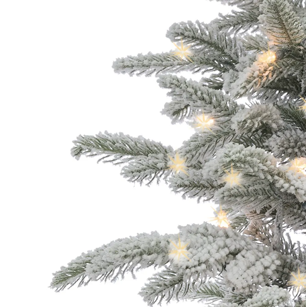 Pre-Lit Christmas Trees*The Holiday Aisle Potted Natural Cut Flocked 4.5' Silver And Green Fir Trees Artificial Christmas Tree With 70 Clear White Light