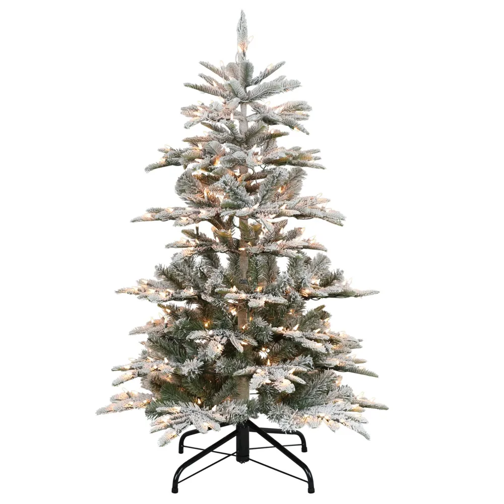 Pre-Lit Christmas Trees*The Holiday Aisle Pre-Lit 5' 4" H Green Realistic Artificial Fir Flocked/Frosted Christmas Tree With 250 Lights
