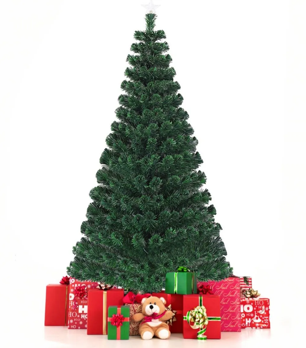 Pre-Lit Christmas Trees*The Holiday Aisle Pre-Lit Fiber Optic Top Star 6' Green Pine Artificial Christmas Tree With 230 Multi-Color Lights
