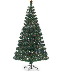 Pre-Lit Christmas Trees*The Holiday Aisle Pre-Lit Fiber Optic Top Star 6' Green Pine Artificial Christmas Tree With 230 Multi-Color Lights