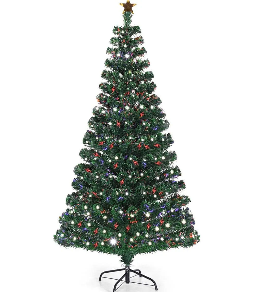 Pre-Lit Christmas Trees*The Holiday Aisle Pre-Lit Fiber Optic Top Star 6' Green Pine Artificial Christmas Tree With 230 Multi-Color Lights