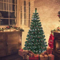 Pre-Lit Christmas Trees*The Holiday Aisle Pre-Lit Fiber Optic Top Star 6' Green Pine Artificial Christmas Tree With 230 Multi-Color Lights