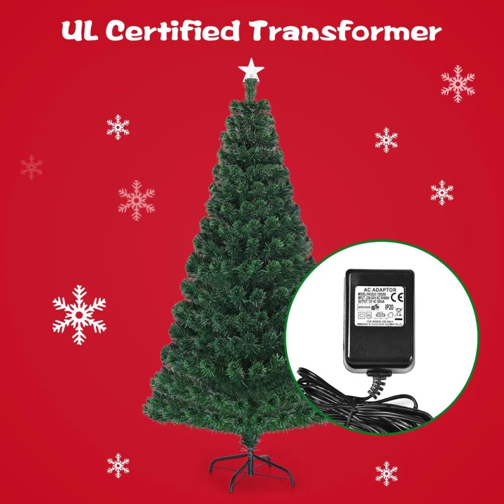 Pre-Lit Christmas Trees*The Holiday Aisle Pre-Lit Fiber Optic Top Star 6' Green Pine Artificial Christmas Tree With 230 Multi-Color Lights