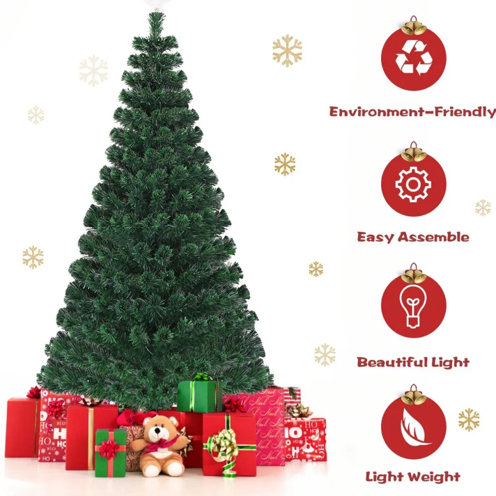 Pre-Lit Christmas Trees*The Holiday Aisle Pre-Lit Fiber Optic Top Star 6' Green Pine Artificial Christmas Tree With 230 Multi-Color Lights
