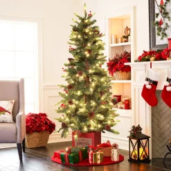 Pre-Lit Christmas Trees*The Holiday Aisle Pre-Lit Porch 5' Green Pine Fir Artificial Christmas Tree With 150 Warm White Lights