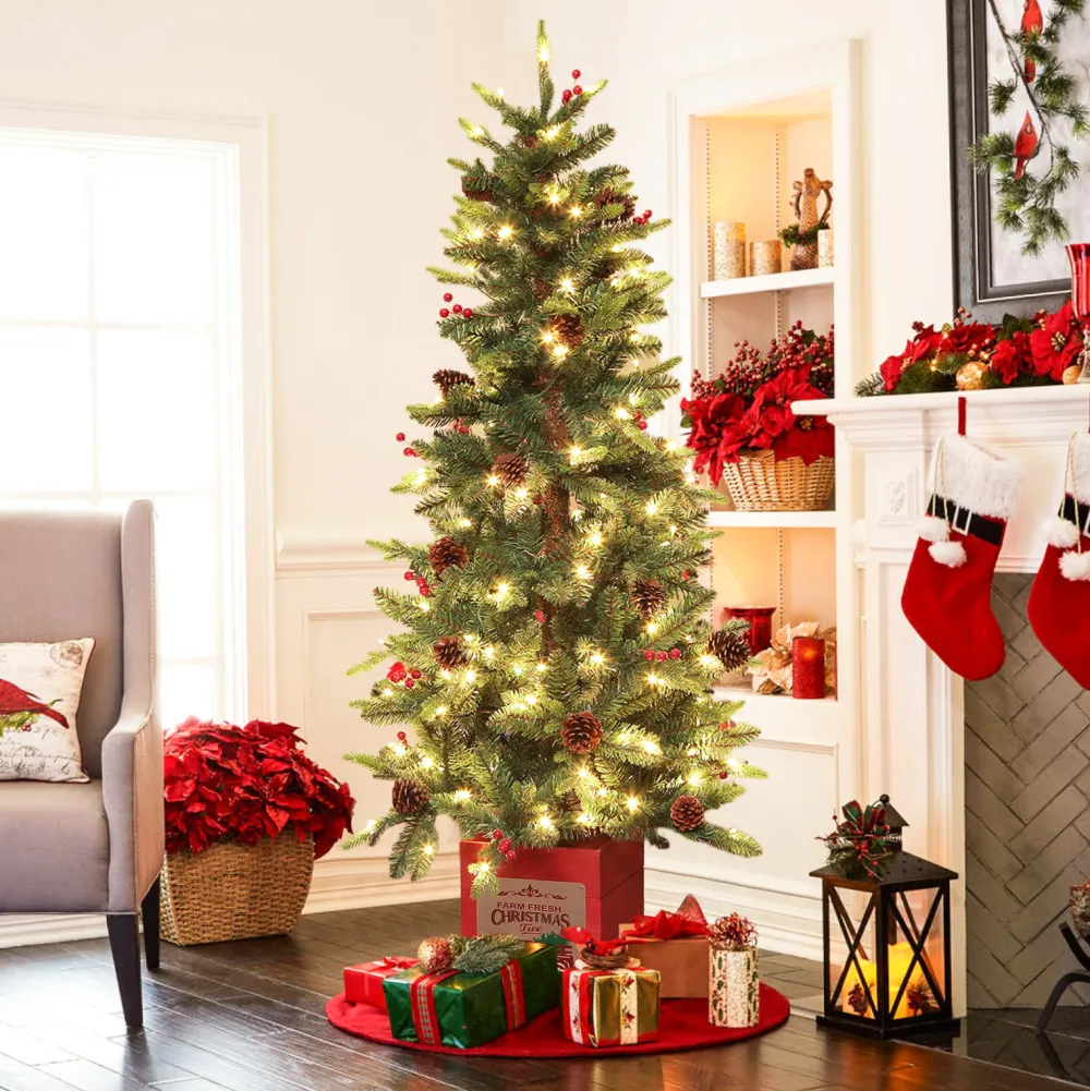 Pre-Lit Christmas Trees*The Holiday Aisle Pre-Lit Porch 5' Green Pine Fir Artificial Christmas Tree With 150 Warm White Lights