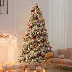 Pre-Lit Christmas Trees*AMERZEST Realistic Fir Flocked Christmas Tree With 550 Led Lights