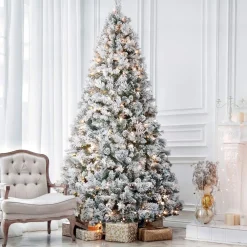 Pre-Lit Christmas Trees*AMERZEST Realistic Fir Flocked Christmas Tree With 550 Led Lights