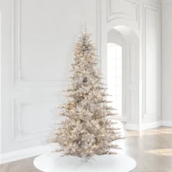 Pre-Lit Christmas Trees*The Holiday Aisle Silver Tinsel Fir Artificial Christmas Tree