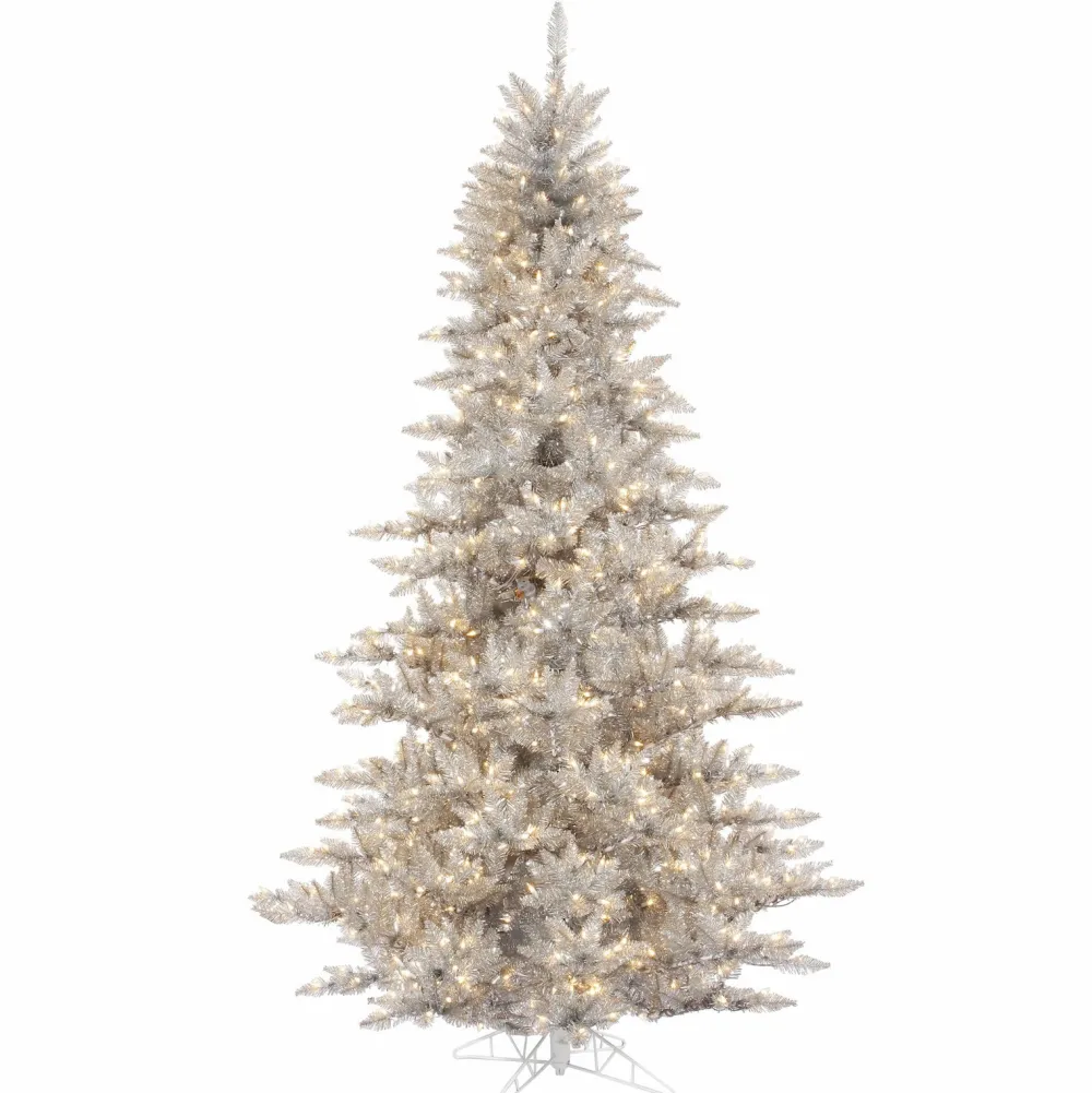 Pre-Lit Christmas Trees*The Holiday Aisle Silver Tinsel Fir Artificial Christmas Tree