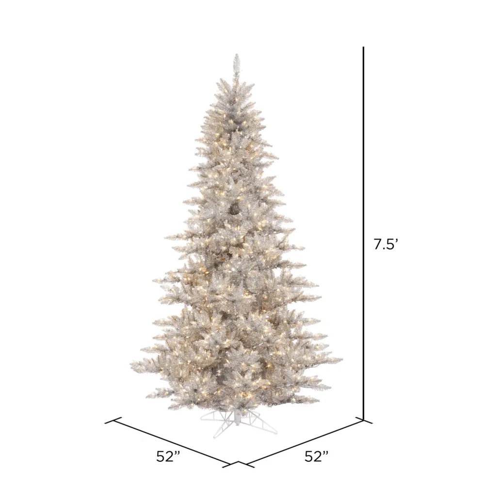 Pre-Lit Christmas Trees*The Holiday Aisle Silver Tinsel Fir Artificial Christmas Tree