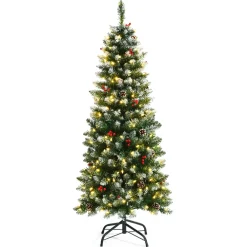 Pre-Lit Christmas Trees*Hashtag Home Slender Green Artificial Pvc Cashmere Christmas Tree With Led