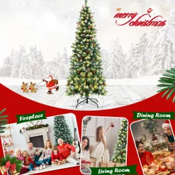 Pre-Lit Christmas Trees*Hashtag Home Slender Green Artificial Pvc Cashmere Christmas Tree With Led