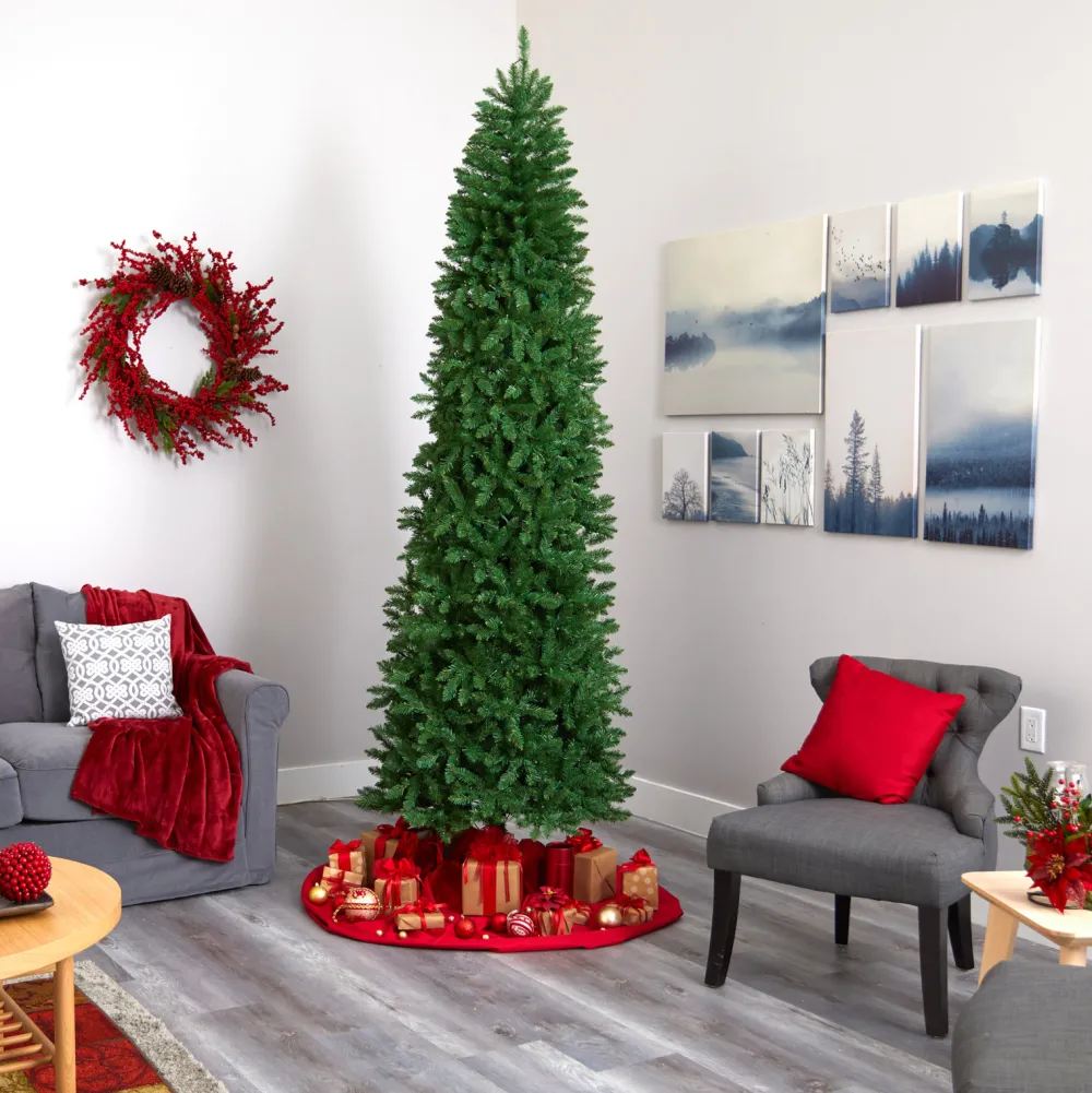 Pre-Lit Christmas Trees*The Holiday Aisle Slender Green Artificial Pine Feather Christmas Tree With Led Lights