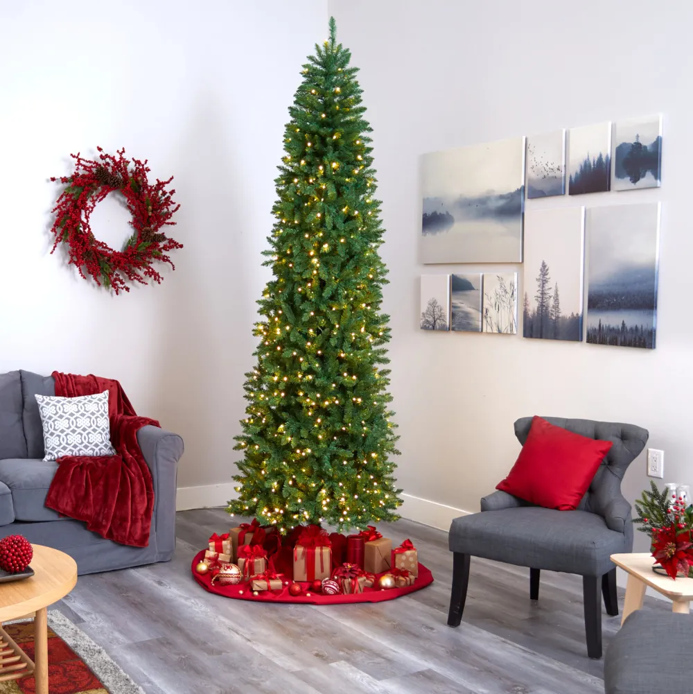 Pre-Lit Christmas Trees*The Holiday Aisle Slender Green Artificial Pine Feather Christmas Tree With Led Lights