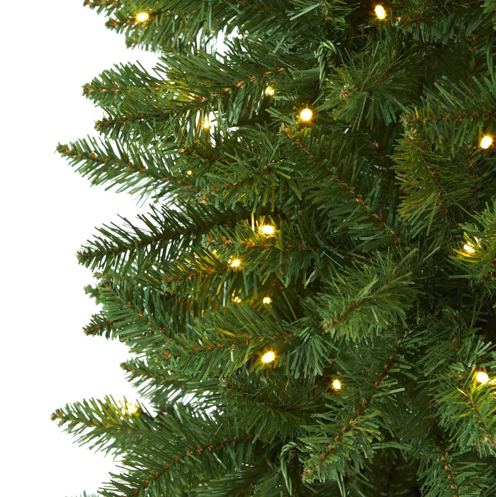 Pre-Lit Christmas Trees*The Holiday Aisle Slender Green Artificial Pine Feather Christmas Tree With Led Lights