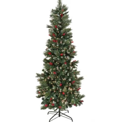 Pre-Lit Christmas Trees*The Holiday Aisle Slender Green Fir Christmas Tree With Incandescent Lights And Pinecones