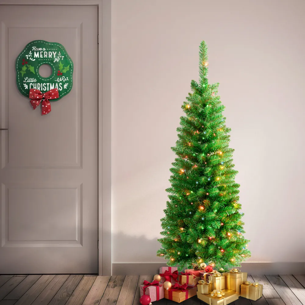 Pre-Lit Christmas Trees*The Holiday Aisle Slender Green Pine Christmas Tree With 100 Lights