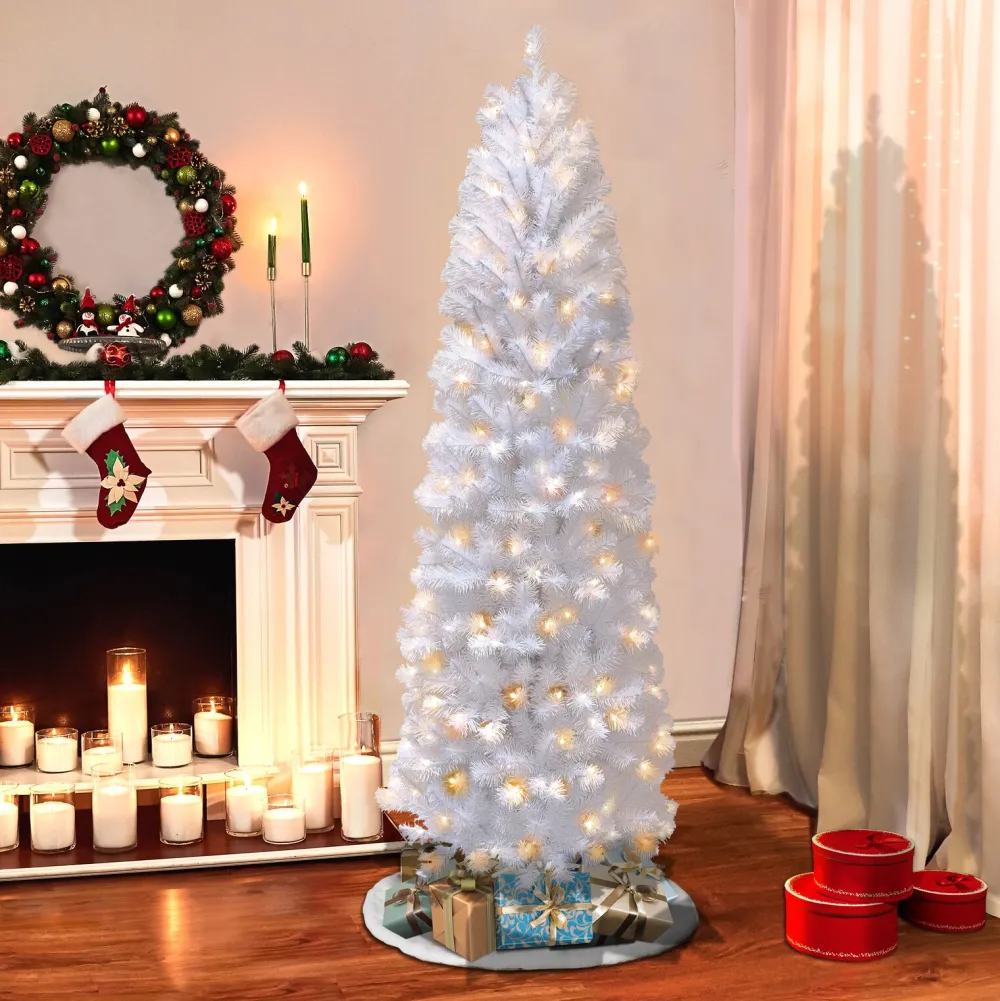 Pre-Lit Christmas Trees*The Holiday Aisle Slender White Fir Christmas Tree With Lights