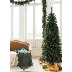 Pre-Lit Christmas Trees*The Holiday Aisle Slim 7' Green Pine Artificial Christmas Tree With 350 Clear Lights