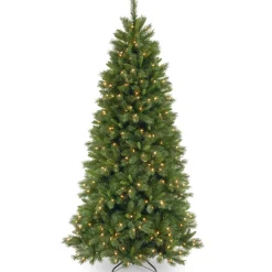 Pre-Lit Christmas Trees*The Holiday Aisle Slim Hinged 7.5' Green Pine Artificial Christmas Tree With 450 Colored & Clear Lights