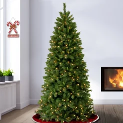 Pre-Lit Christmas Trees*The Holiday Aisle Slim Hinged 7.5' Green Pine Artificial Christmas Tree With 450 Colored & Clear Lights