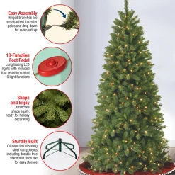 Pre-Lit Christmas Trees*The Holiday Aisle Slim Hinged 7.5' Green Pine Artificial Christmas Tree With 450 Colored & Clear Lights