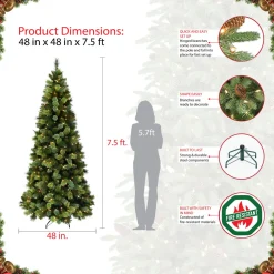 Pre-Lit Christmas Trees*The Holiday Aisle Slim Portland Pine 7.5' Green Pine Artificial Christmas Tree With 450 Clear/White Lights