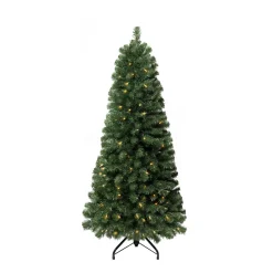 Pre-Lit Christmas Trees*The Holiday Aisle Slim Pre-Lit Artificial Christmas Tree, Green Pine Fir Warm Lighted Christmas Tree With Metal Stand