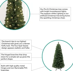 Pre-Lit Christmas Trees*The Holiday Aisle Slim Pre-Lit Artificial Christmas Tree, Green Pine Fir Warm Lighted Christmas Tree With Metal Stand