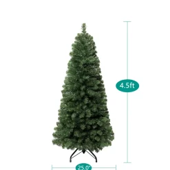 Pre-Lit Christmas Trees*The Holiday Aisle Slim Pre-Lit Artificial Christmas Tree, Green Pine Fir Warm Lighted Christmas Tree With Metal Stand