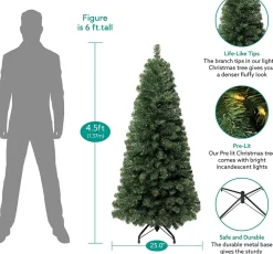 Pre-Lit Christmas Trees*The Holiday Aisle Slim Pre-Lit Artificial Christmas Tree, Green Pine Fir Warm Lighted Christmas Tree With Metal Stand