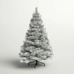 Pre-Lit Christmas Trees*Three Posts Snowy 7.5' Frosted Green Pine Artificial Christmas Tree With 700 Clear/White Lights