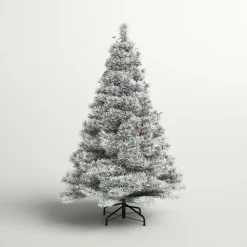 Pre-Lit Christmas Trees*Three Posts Snowy 7.5' Frosted Green Pine Artificial Christmas Tree With 700 Clear/White Lights