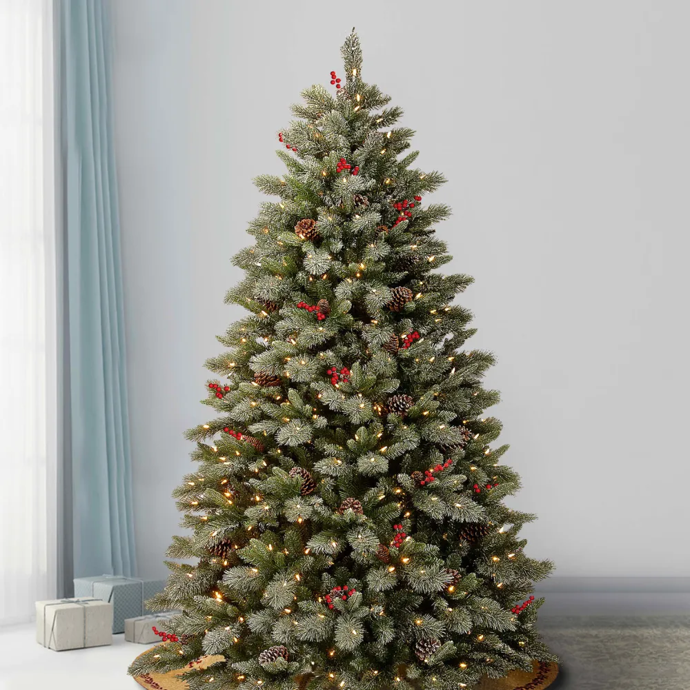 Pre-Lit Christmas Trees*The Holiday Aisle Snowy Bristle Berry 7.5' Green Pine Artificial Christmas Tree With 700 Colored And White Lights