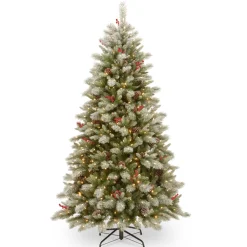 Pre-Lit Christmas Trees*The Holiday Aisle Snowy Bristle Berry 7.5' Green Pine Artificial Christmas Tree With 700 Colored And White Lights