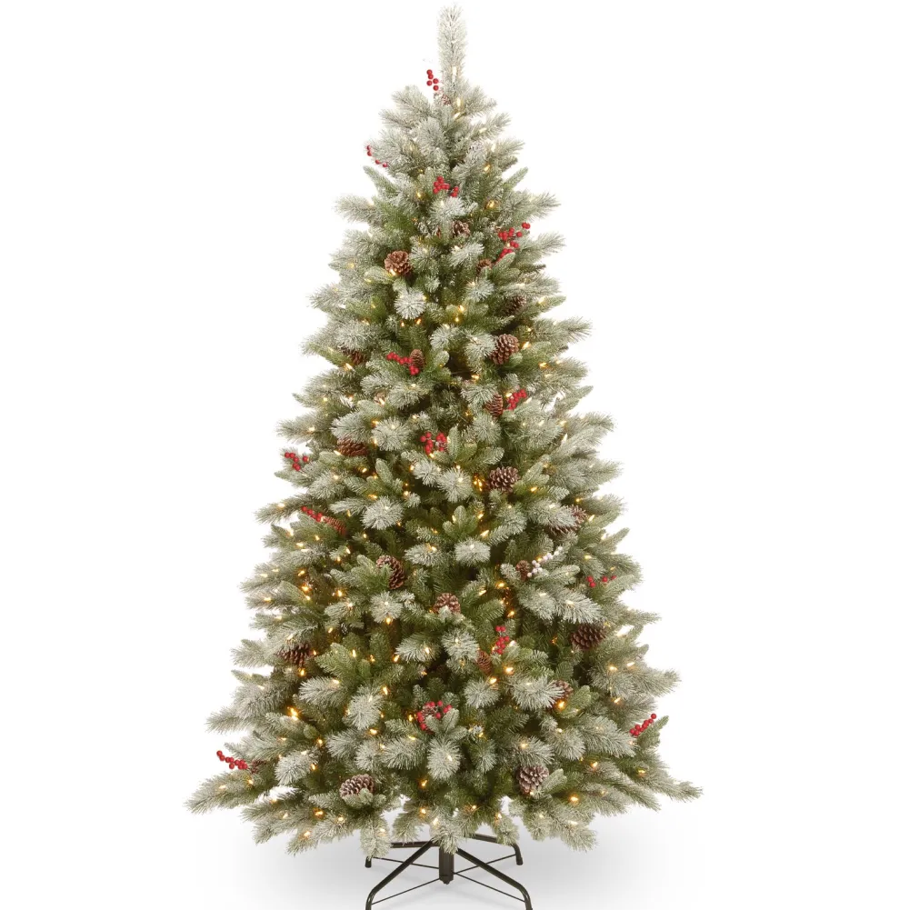 Pre-Lit Christmas Trees*The Holiday Aisle Snowy Bristle Berry 7.5' Green Pine Artificial Christmas Tree With 700 Colored And White Lights
