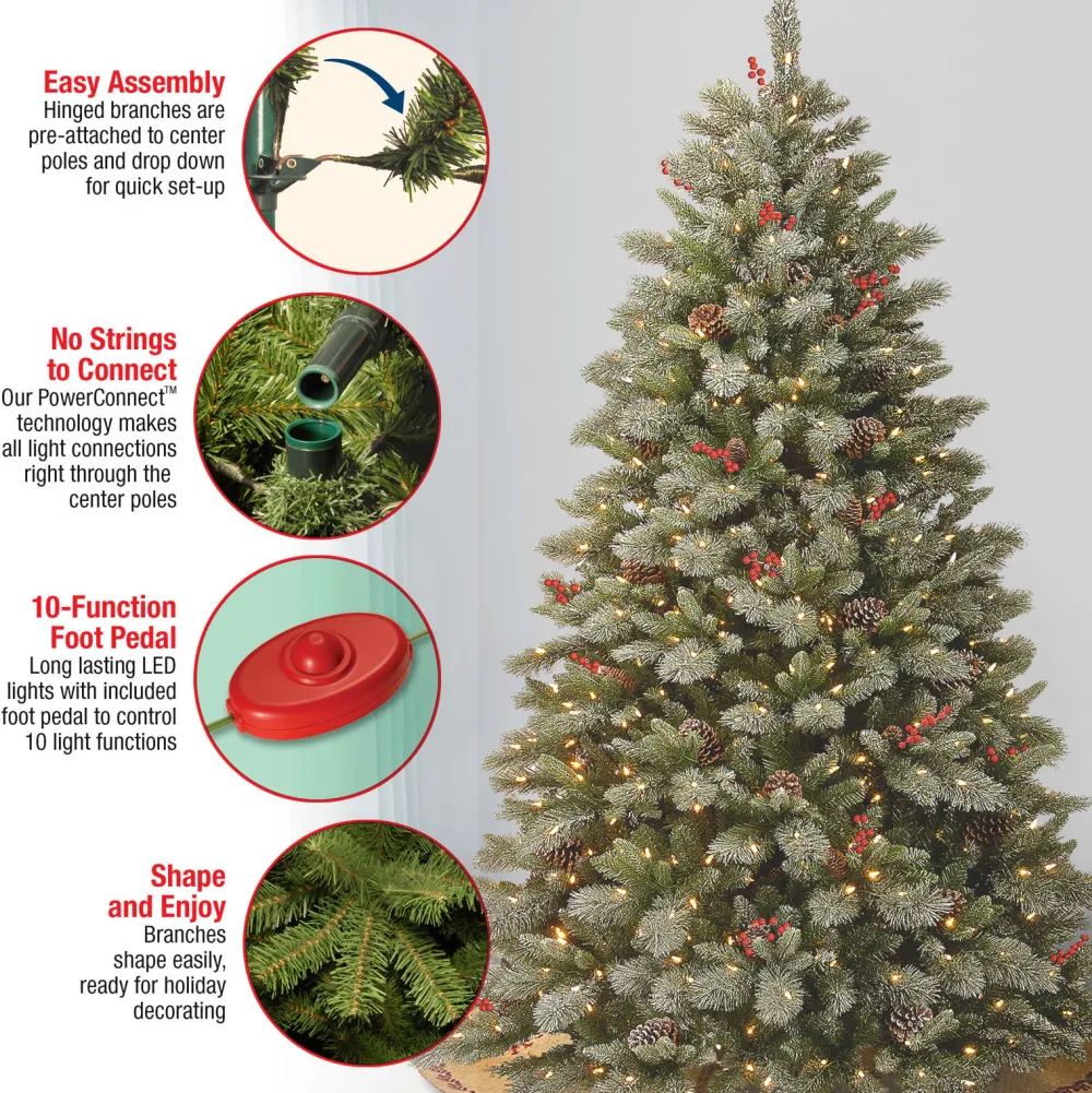 Pre-Lit Christmas Trees*The Holiday Aisle Snowy Bristle Berry 7.5' Green Pine Artificial Christmas Tree With 700 Colored And White Lights