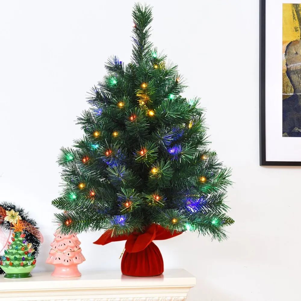 Pre-Lit Christmas Trees*The Holiday Aisle 26'' Green Pineartificial Christmas Tree With 35 Multi-Color Lights