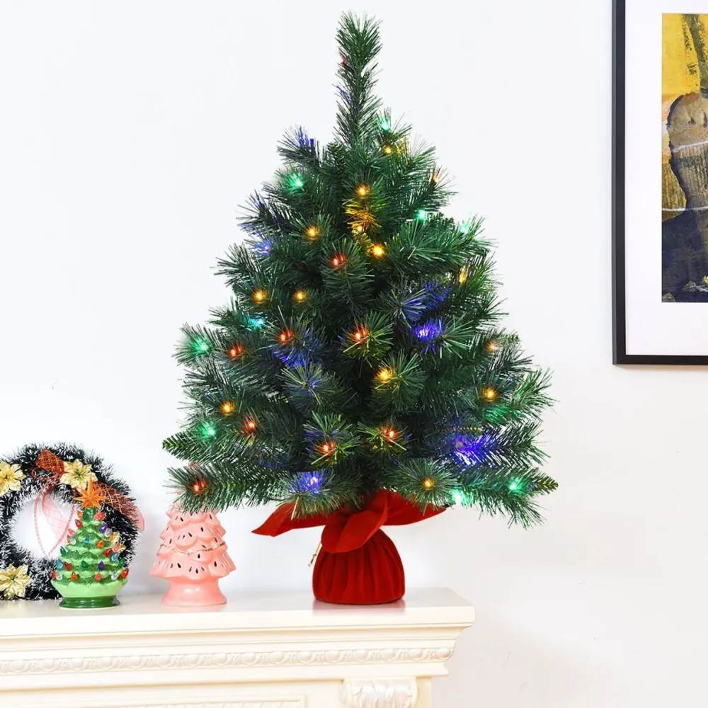 Pre-Lit Christmas Trees*The Holiday Aisle 26'' Green Pineartificial Christmas Tree With 35 Multi-Color Lights